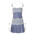 Damen Bandeau Kleid mit Spitzenbesatz und Plisseefalten R&B