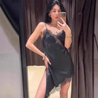Damen Satin Negligé mit feiner Spitzenverzierung R&B