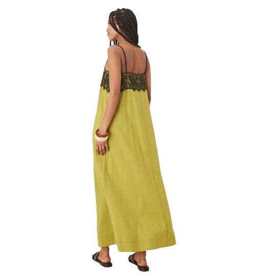 Damen nan nachtwäscheinspiriertes Maxikleid mit Spitzenbustier und schmalen Spaghettiträgern R&B