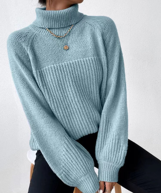 Damen Strickpullover mit hochgeschlossenem Kragen und strukturiertem Rippdesign R&B