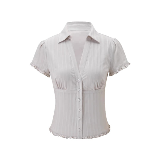 Damen Kurzarm Bluse mit Rüschendetails R&B