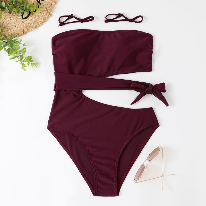 Damen Bandeau Bikini mit asymmetrischem Schnitt und modischem Animal-Print R&B