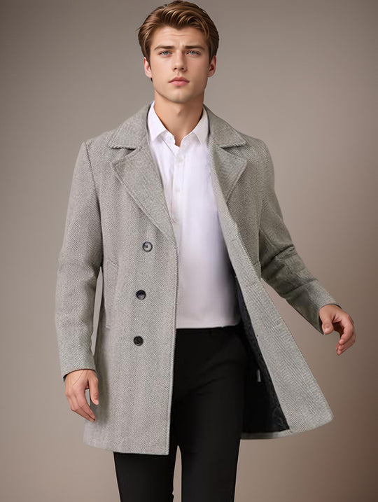 Herren eleganter Wende-Mantel mit doppelter Knopfleiste und verborgenem Gürtel R&B
