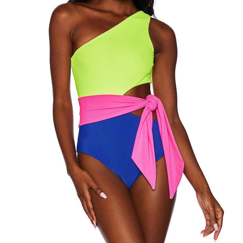 Damen Einteiliger Badeanzug mit asymmetrischem Design und modischem Wickelbund R&B