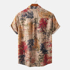 Herren Kurzarmhemd mit floralem Design und bequemem Henley-Ausschnitt