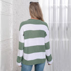 Damen lässiger Strickpullover mit breiten Streifen und lockerer Passform R&B