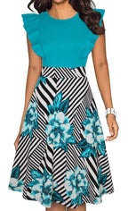 Damen elegantes Sommerkleid mit Rüschendetails und floralem Muster R&B