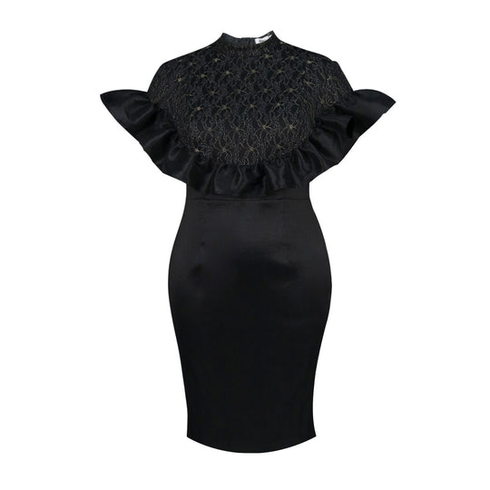 Damen Elegantes Kleid mit Spitzenoberteil und voluminösen Rüschen R&B
