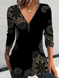 Damen Langarmshirt mit Reißverschluss und floralem Muster R&B