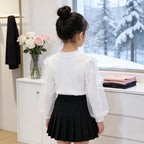 Mädchen elegante Bluse mit floralen Applikationen und transparenter Spitze R&B