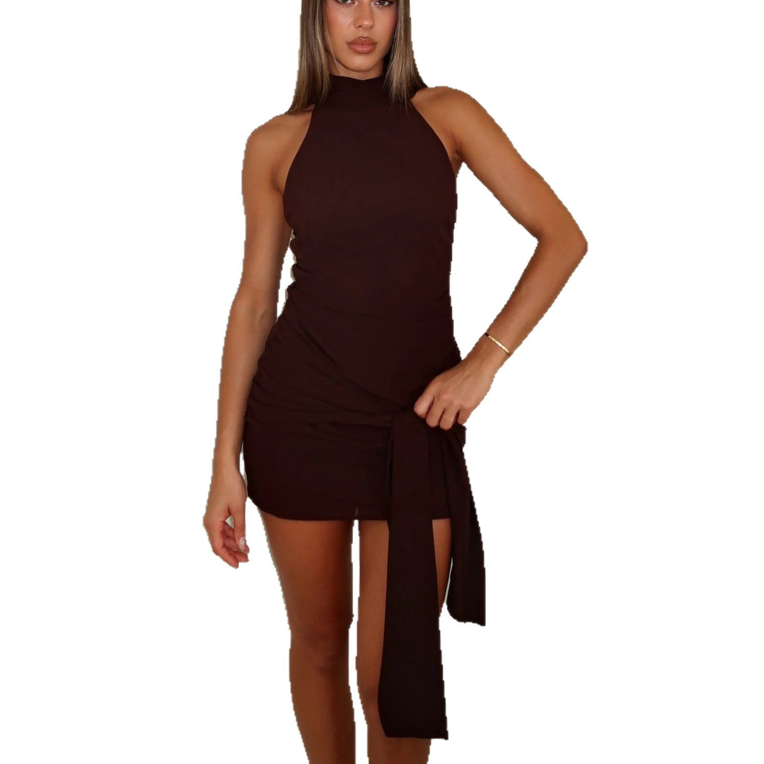 Damen Figurbetontes Wickelkleid mit hochgeschlossenem Halter Design R&B
