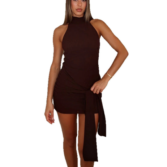 Damen Figurbetontes Wickelkleid mit hochgeschlossenem Halter Design R&B