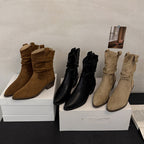 Damen Cowboy-Stiefel mit modischem Falten-Design und komfortablem Blockabsatz R&B