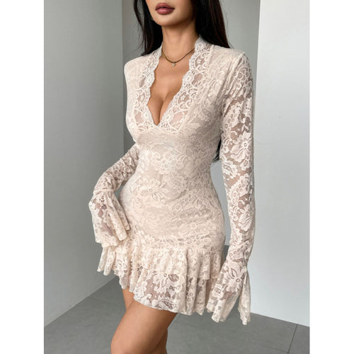Damen Spitzenkleid mit Rüschendetails R&B