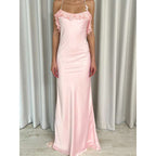 Damen Maxi-Kleid mit eleganten Rüschendetails und tiefem Rückenausschnitt R&B