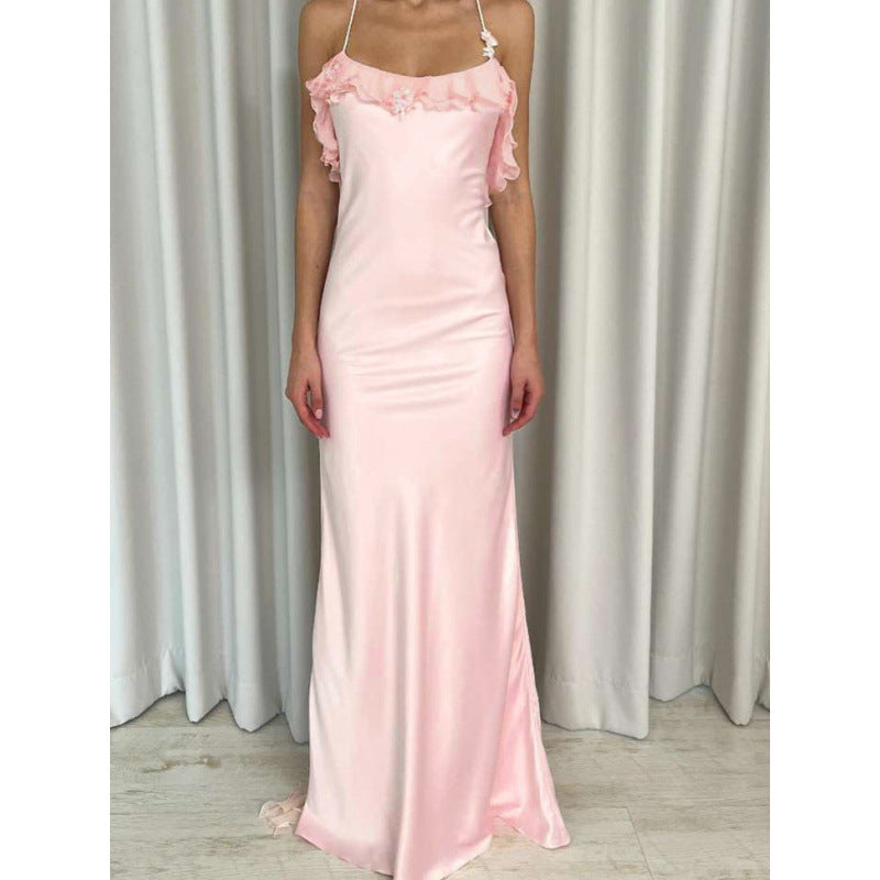Damen Maxi-Kleid mit eleganten Rüschendetails und tiefem Rückenausschnitt R&B
