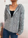 Damen kuschelige Grobstrickjacke mit Kapuze und Reißverschluss R&B