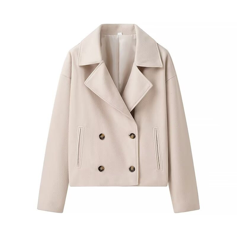 Damen gefütterte cropped Jacke mit doppeltem Knopfverschluss und weitem Revers R&B