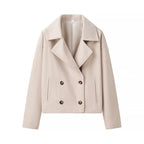 Damen gefütterte cropped Jacke mit doppeltem Knopfverschluss und weitem Revers R&B