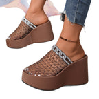 Damen Modische Plateau-Mules mit dekorativem Kettenbesatz R&B