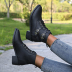 Damen modische Schnürstiefeletten mit praktischen Schnallen und robustem Absatz R&B