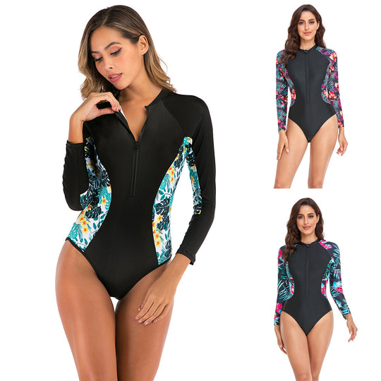Damen Langarm-Schwimmanzug mit floralem Design R&B