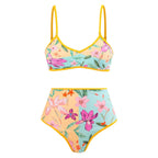 Damen Hochgeschnittener Bikini mit floralem Muster und kontrastierendem Detail R&B