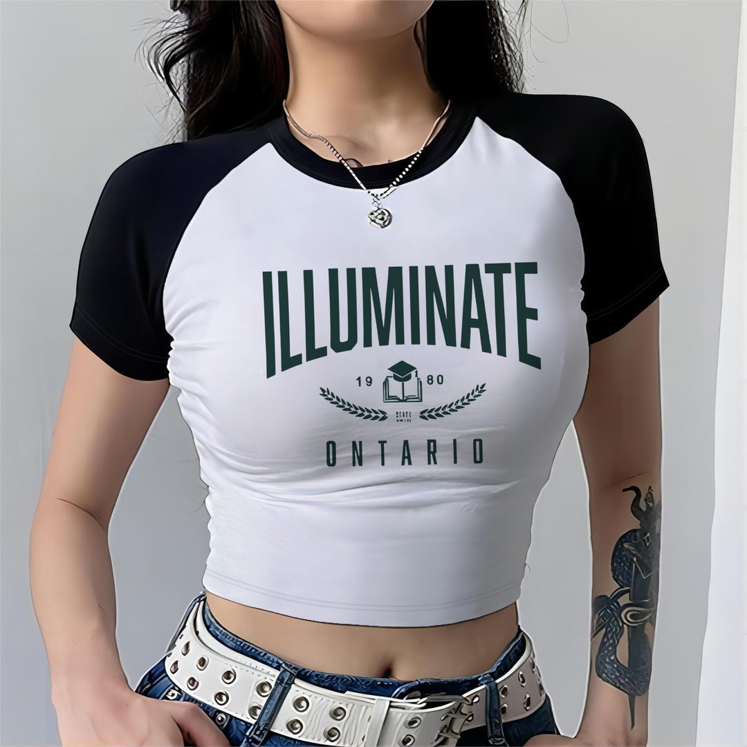 Damen Crop-Top mit motivierendem Schriftzug und lässigem Schnitt R&B