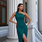 Damen elegantes schulterfreies Abendkleid mit Rüschendetails R&B