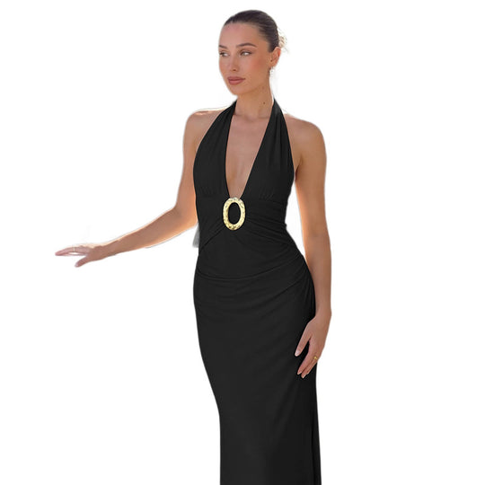 Damen Maxikleid mit tiefem V-Ausschnitt und eleganten Raffungselementen R&B