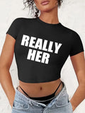 Damen Crop-T-Shirt mit auffälligem Statement-Print R&B 1777452337