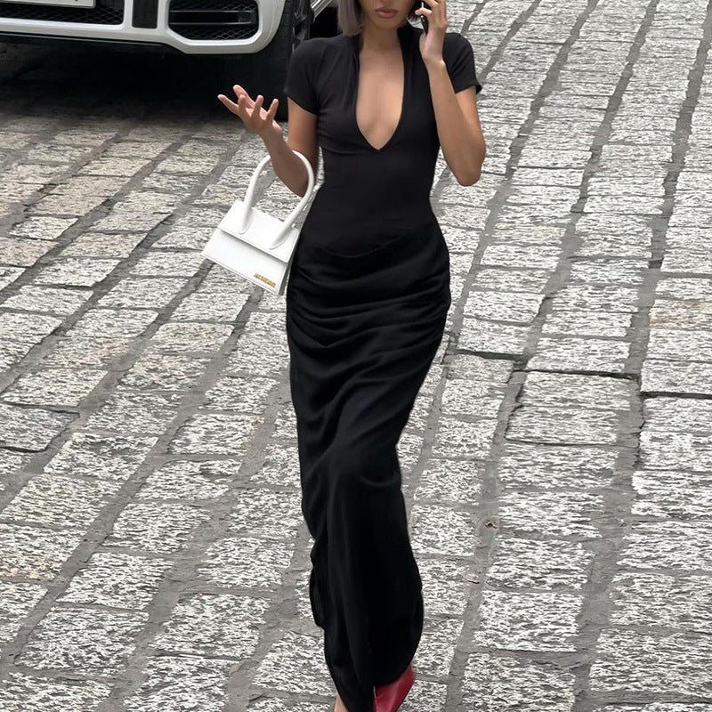 Damen Elegantes Maxikleid mit tiefem Ausschnitt und Raffungen R&B