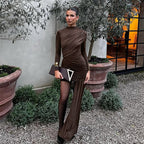 Damen elegantes Wickelkleid mit asymmetrischem Saum und figurbetonter Raffung EB