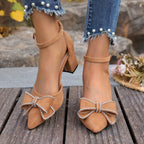 Damen Slingback-Pumps mit funkelndem Schleifenakzent und stabilem Blockabsatz R&B