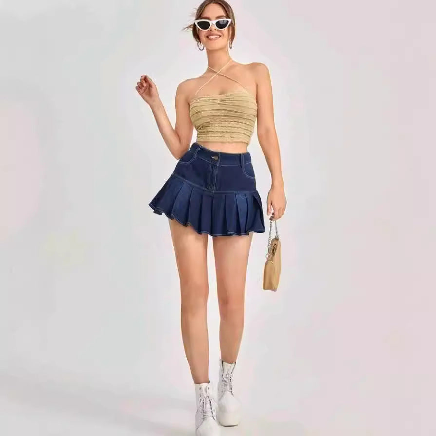 Damen Crop-Top mit Rüschendesign und zarten Trägern R&B