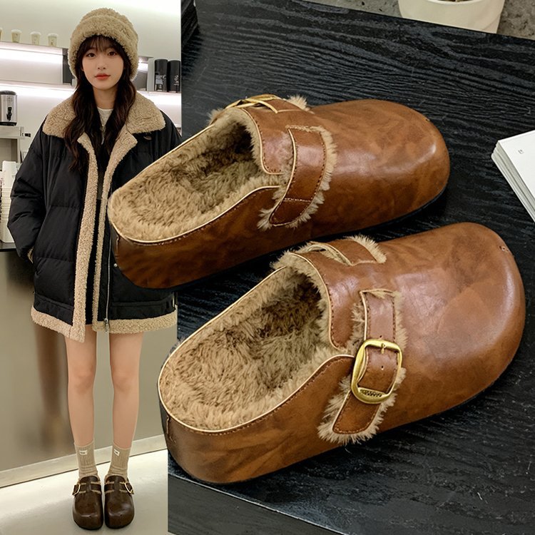 Damen Clogs mit hochwertigem Fellfutter und modischem Schnallenverschluss R&B