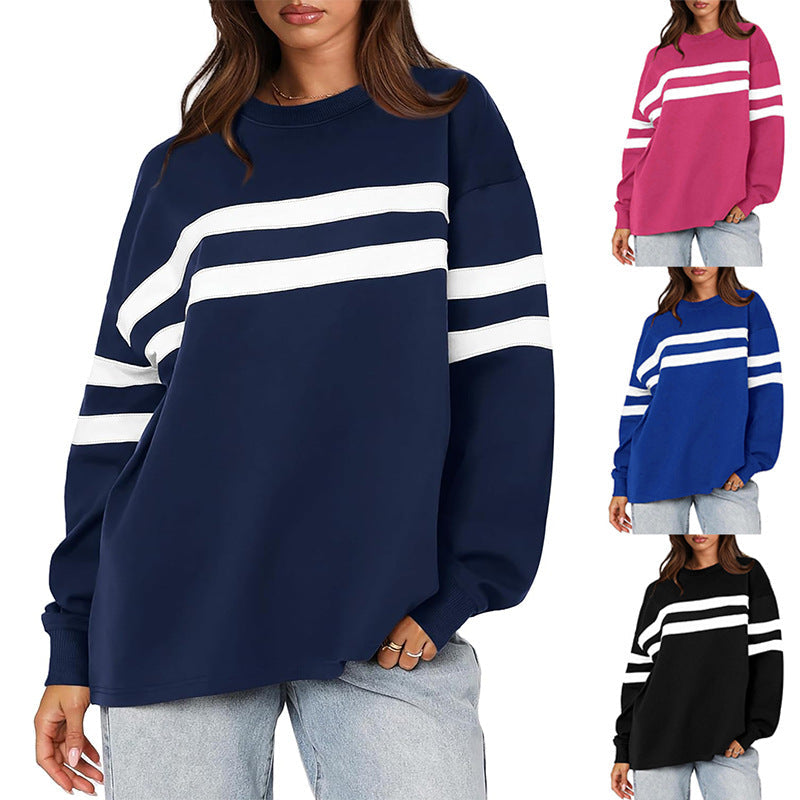 Damen Oversized Sweatshirt mit trendigen Streifen R&B