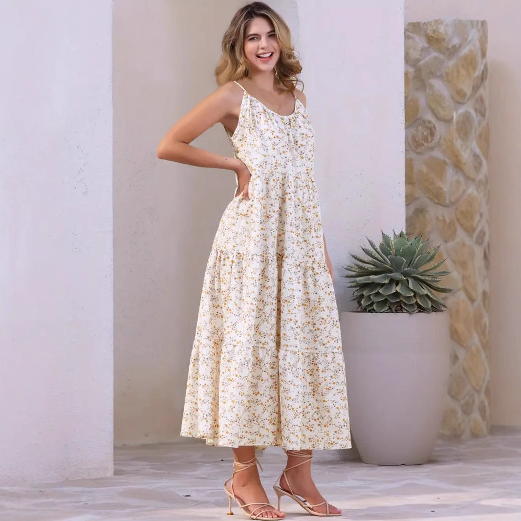Damen luftiges Maxikleid mit floralem Muster und Spaghettiträgern R&B