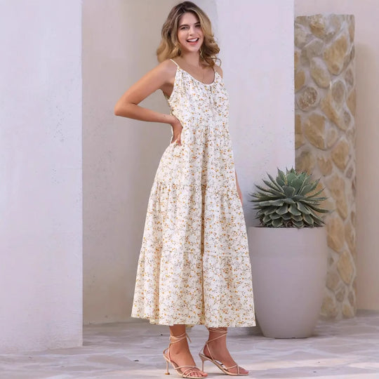 Damen luftiges Maxikleid mit floralem Muster und Spaghettiträgern R&B
