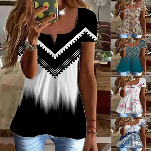 Damen Elegantes Kurzarmshirt mit maritimem Marmor-Design R&B