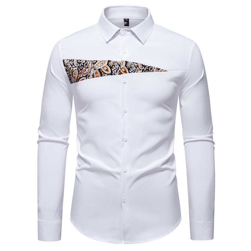 Herren modisches Langarmhemd mit asymmetrischem Muster R&B