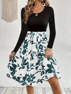 Damen Elegantes Midikleid mit floralem Print und gesmoktem Oberteil R&B