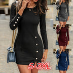 Damen Schickes Wickelkleid mit Knopfdetail und Taillenschnitt R&B