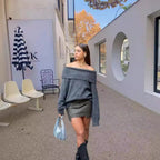 Damen Oversized Strickpullover mit schulterfreiem Design R&B