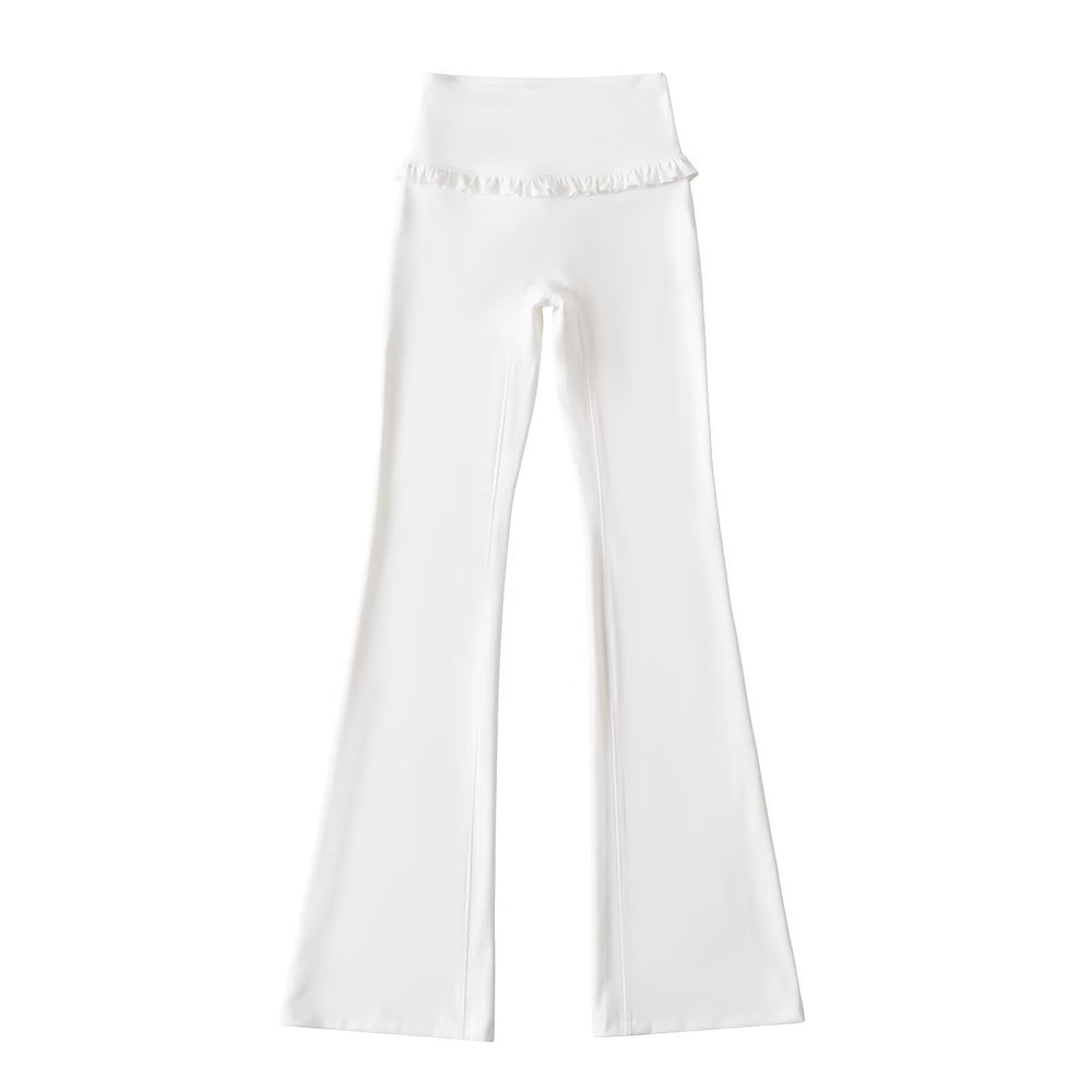 Damen Hochtaillierte Bootcut-Leggings mit Rüschendetails R&B