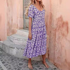 Damen Maxikleid mit Puffärmeln und Rüschendetails R&B