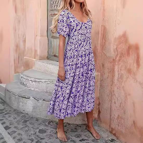 Damen Maxikleid mit Puffärmeln und Rüschendetails R&B