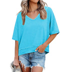 Damen lässiges V-Ausschnitt Oversized T-Shirt R&B