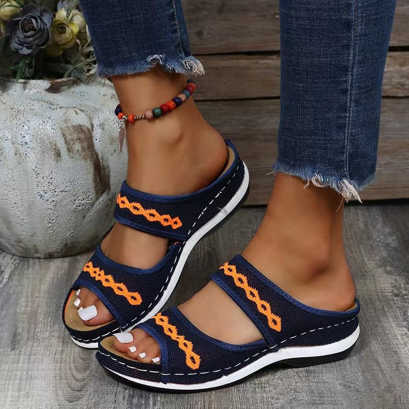 Damen Offene Schlüpfsandalen mit verstellbaren Riemen und weichem Fußbett R&B