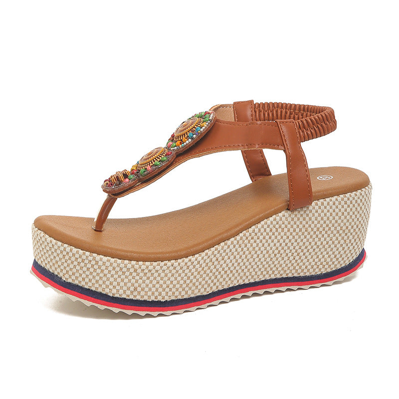 Damen Wedge-Sandalen mit dekorativem Schmuckdetail R&B